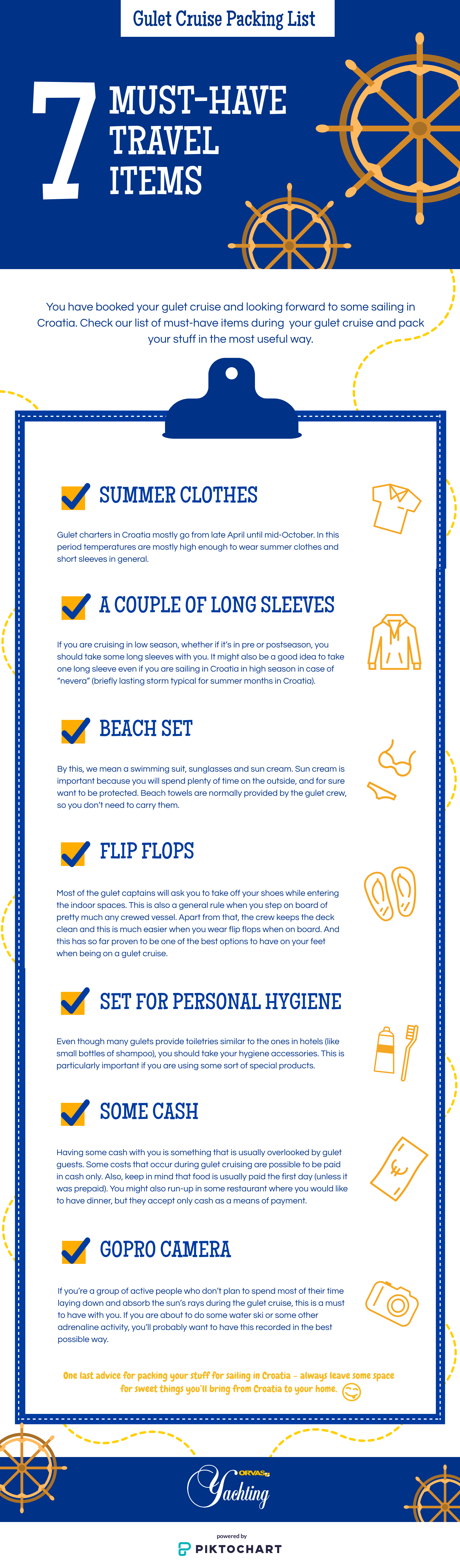 7 things to bring with yourself on a gulet cruise - infographic