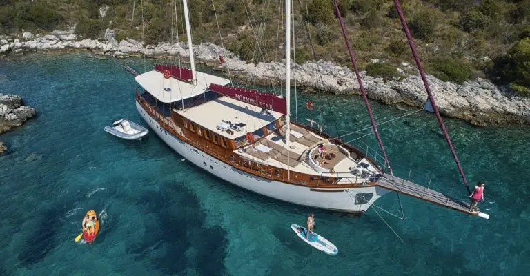 Family enjoying in water toys on a gulet cruise in Croatia